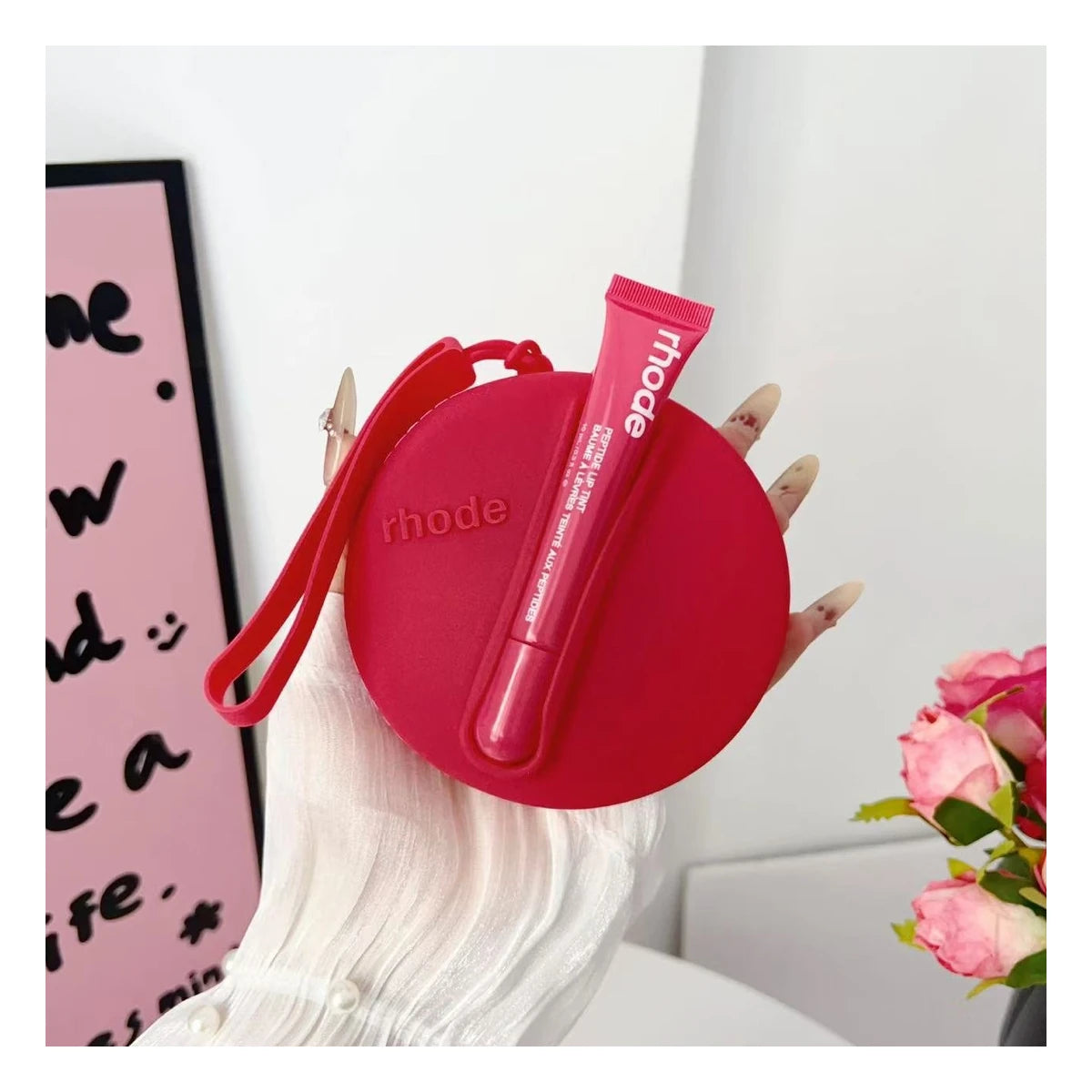 Rhode Round Silicone Wristlet Pouch with Lip Gloss Set