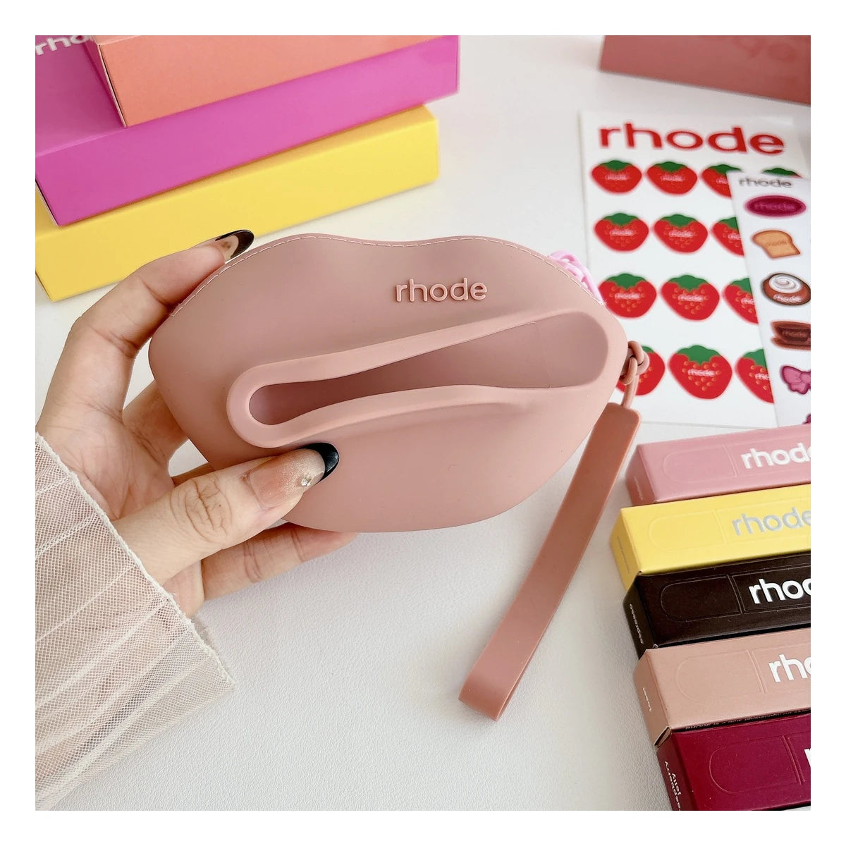 Rhode Silicone Wristlet Pouch with Lip Gloss Set