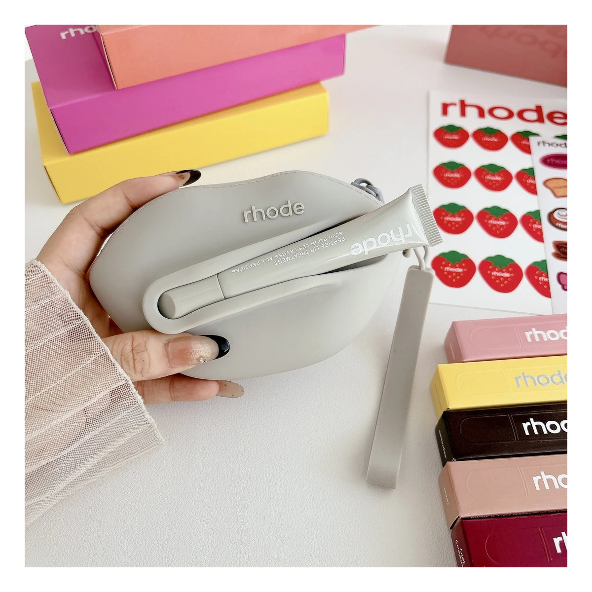 Rhode Silicone Wristlet Pouch with Lip Gloss Set