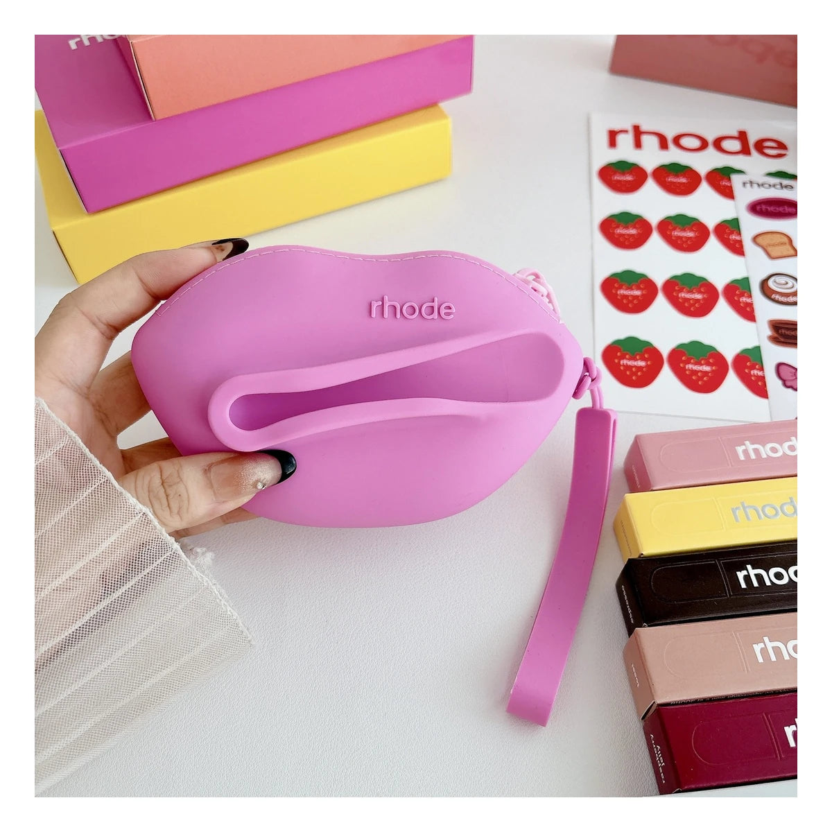 Rhode Silicone Wristlet Pouch with Lip Gloss Set