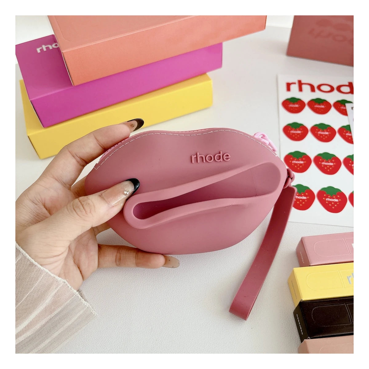Rhode Silicone Wristlet Pouch with Lip Gloss Set