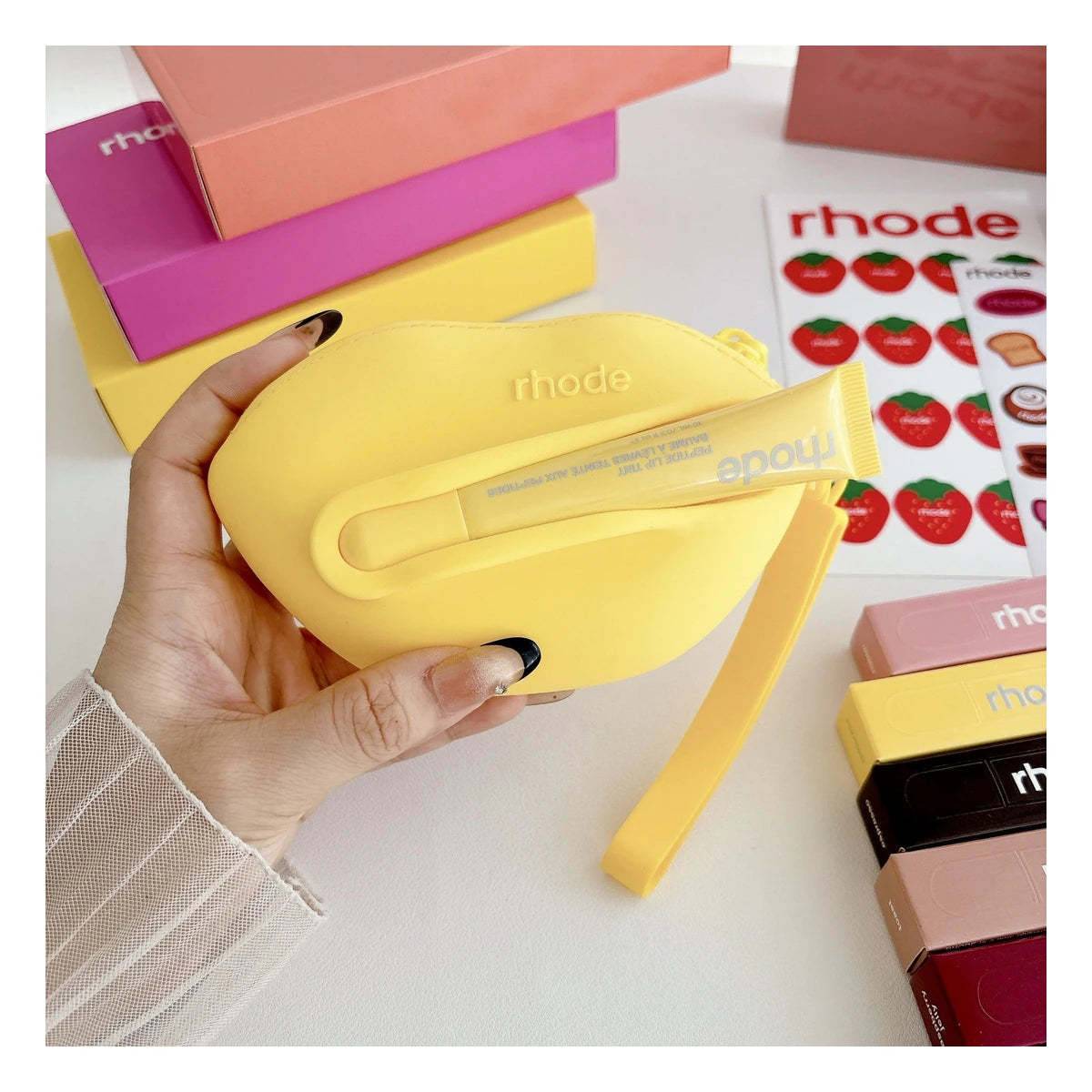 Rhode Silicone Wristlet Pouch with Lip Gloss Set
