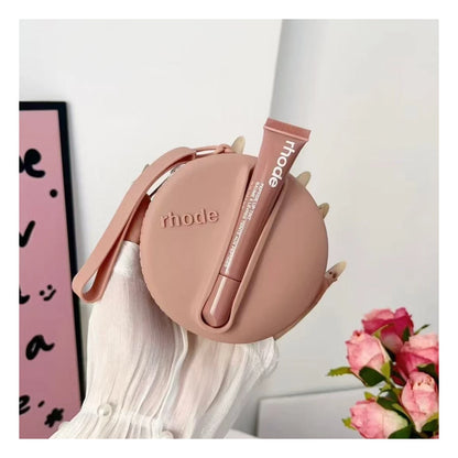 Rhode Round Silicone Wristlet Pouch with Lip Gloss Set