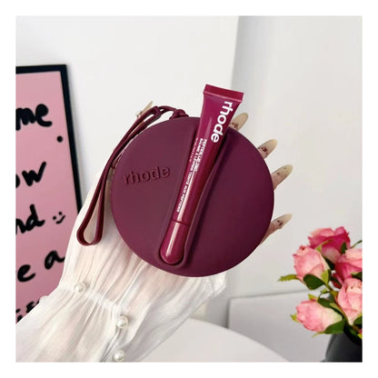 Rhode Round Silicone Wristlet Pouch with Lip Gloss Set