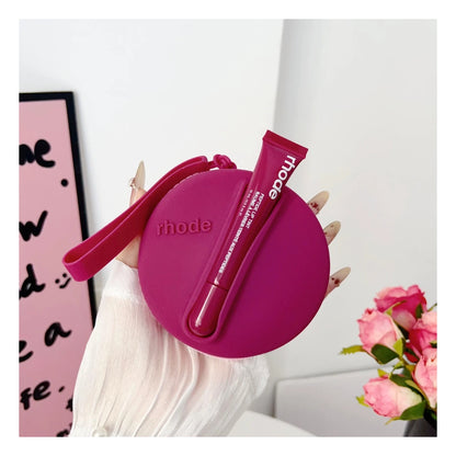 Rhode Round Silicone Wristlet Pouch with Lip Gloss Set