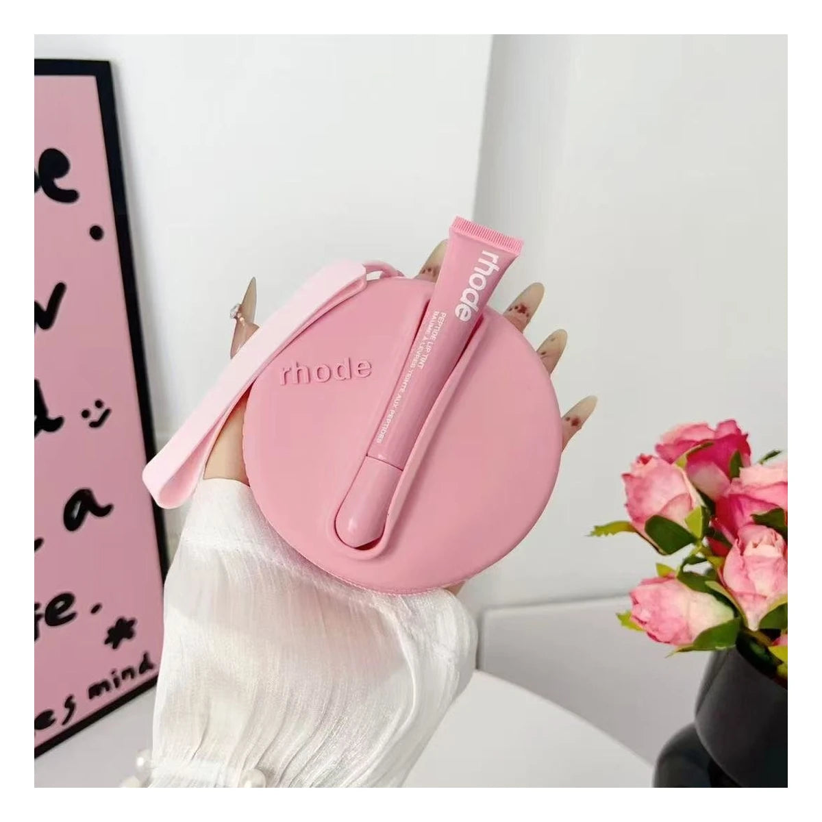 Rhode Round Silicone Wristlet Pouch with Lip Gloss Set