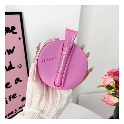 Rhode Round Silicone Wristlet Pouch with Lip Gloss Set