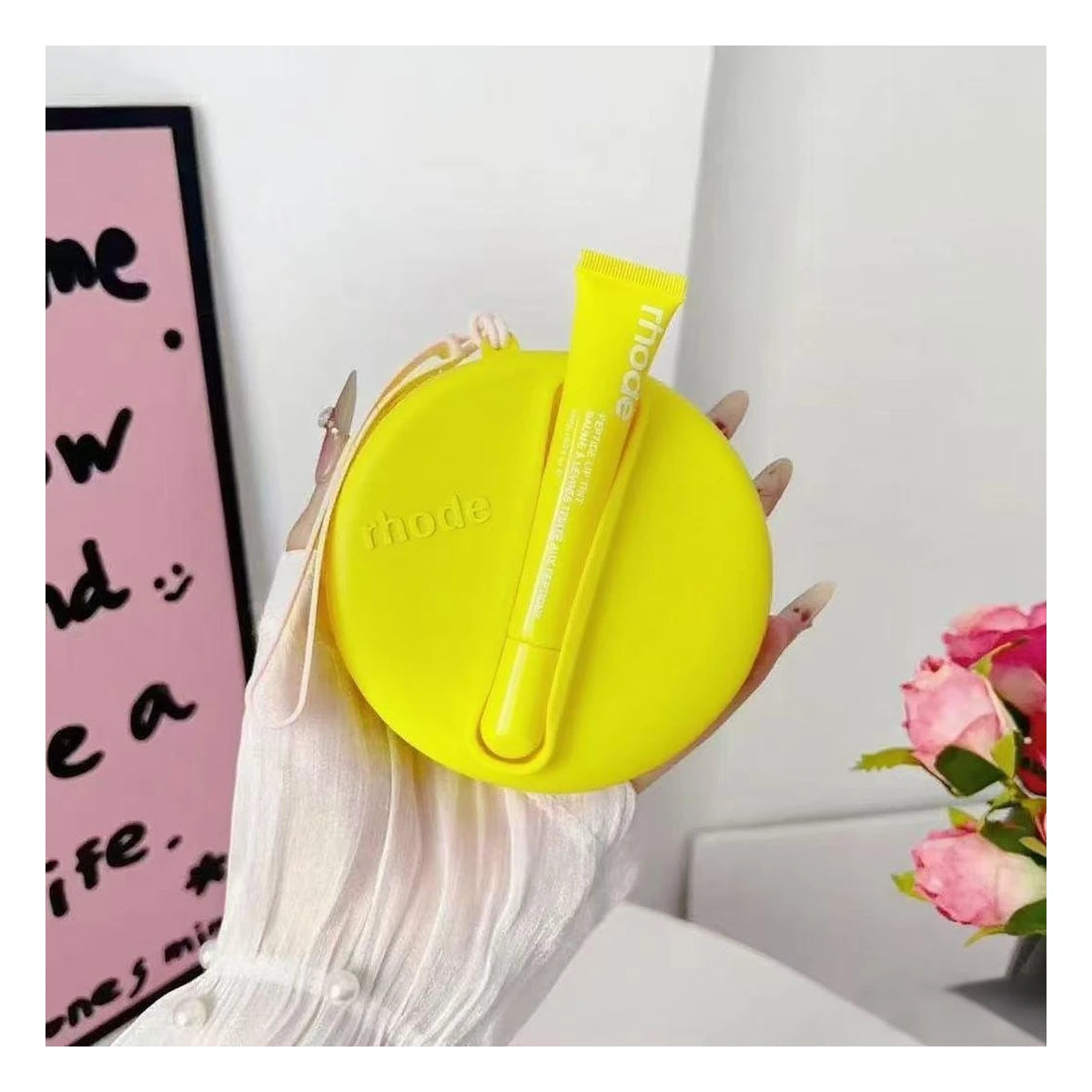 Rhode Round Silicone Wristlet Pouch with Lip Gloss Set