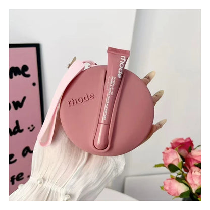 Rhode Round Silicone Wristlet Pouch with Lip Gloss Set