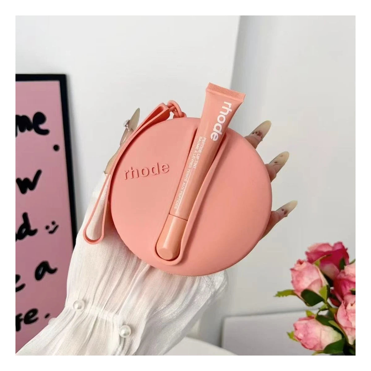 Rhode Round Silicone Wristlet Pouch with Lip Gloss Set